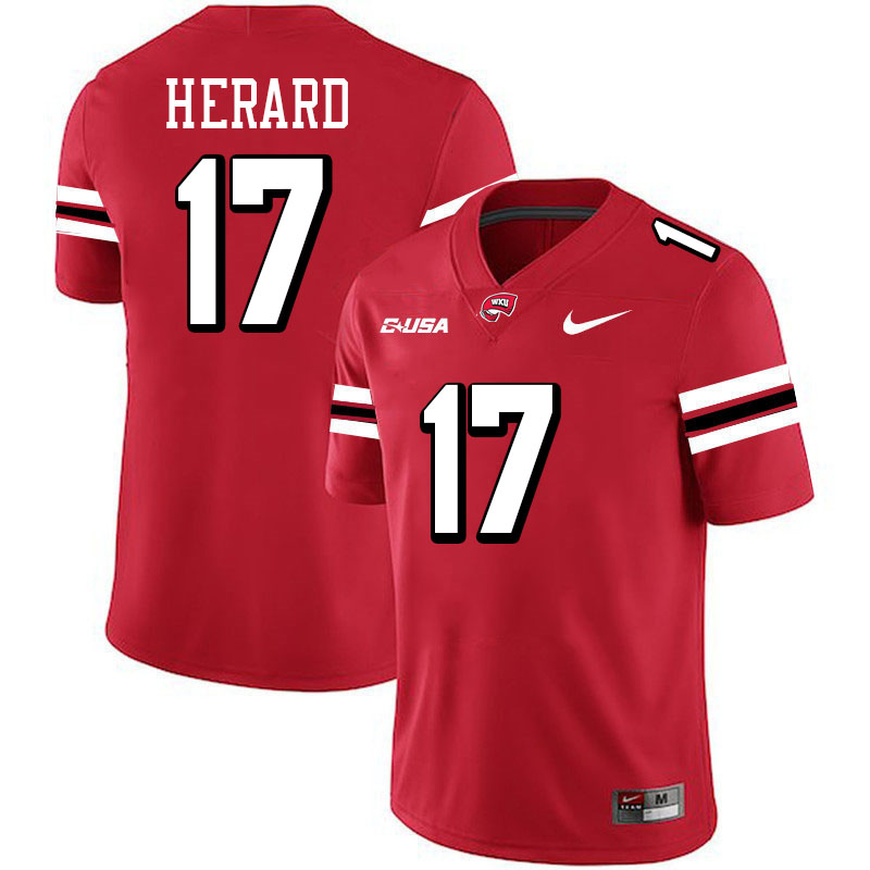 Dave Herard WKU Jersey, Western Kentucky Hilltoppers #17 Dave Herard Jersey Youth-Red
